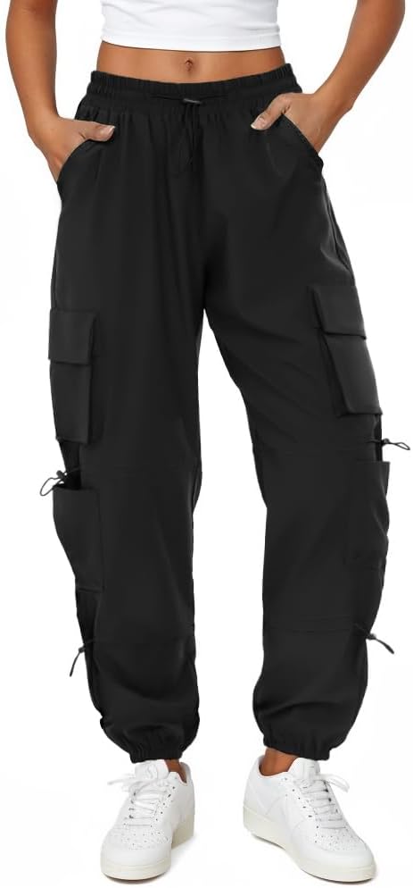 41YF-NKQD2L._AC_SL1024_.jpg Womens Parachute Pants with Pockets Quick Dry Hiking Pants Lightweight Water-Resistant Baggy Joggers - Image 1