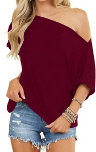 Women Off Shoulder Tops Short Sleeve T-Shirts Loose Blouses d Tunic Tops