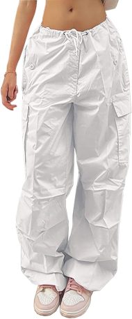 Parachute Pants for Women Elastic Waistline Drawstring  Pants with Pockets Casual Hiking Pants