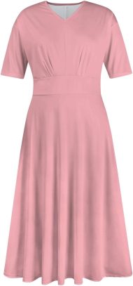Spring Dresses for Women 2026 V Neck Solid Color Dress Casual Maxi Dress Swing Flowy Dress Fashion A Line Dresses - Image 2