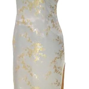 Women's Light Yellow Floral Long Chinese Prom Dress Cheongsam