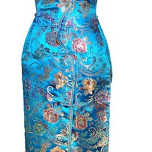 Women's VTG Turquoise Ten Buttons Long Chinese Dress Cheongsam