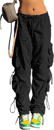 Baggy Parachute Pants for Women& Girls Drawstring Elastic Low Waist Ruched  Pants Multiple Pockets Jogger
