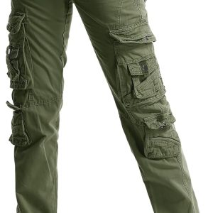 Women's Cotton Casual  Work Pants High Waisted Travel Hiking Baggy  with Multi Pockets