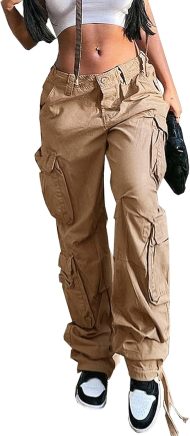 Women's High Rise Straight Leg  Streetwear  Pants Baggy Boyfriend Pants with Pocket