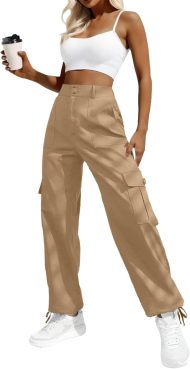 Women's High Waisted  Pants Travel  Streetwear Baggy Stretchy Pants with 6 Pockets Drawstring Ankle Cuffs