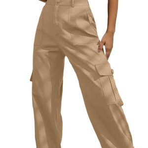 Women's High Waisted  Pants Travel  Streetwear Baggy Stretchy Pants with 6 Pockets Drawstring Ankle Cuffs