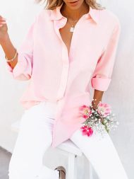Button Down Shirts for Women Dress Shirts Long Sleeve Wrinkle-Free Blouse Casual Solid Office Work Tunic Top - Image 2