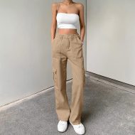 Pants for Women High Waisted Casual Pants Baggy Stretchy Wide Leg  Streetwear with 6 Pockets - Image 2