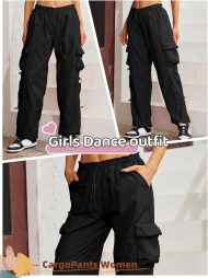 Baggy Parachute Pants for Women& Girls Drawstring Elastic Low Waist Ruched  Pants Multiple Pockets Jogger - Image 2