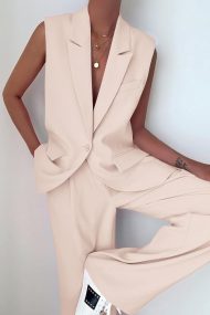 Women's 2 Piece Outfits Sleeveless Suit Vest and Wide Leg Pants Business Casual Blazer Sets - Image 2