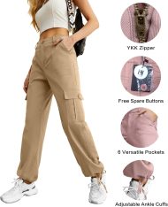 Women's High Waisted  Pants Travel  Streetwear Baggy Stretchy Pants with 6 Pockets Drawstring Ankle Cuffs - Image 2
